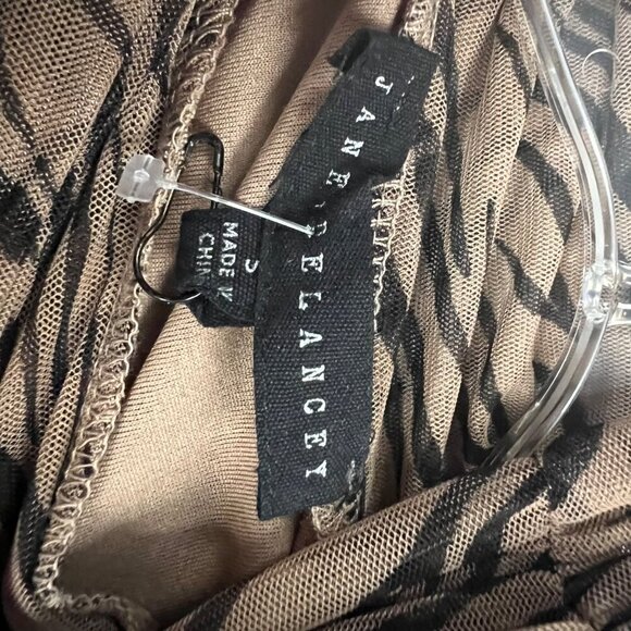 Jane & Delancey Animal Print Mock Neck Top Long Bishop Sleeve Brown Size Small - Picture 8 of 9